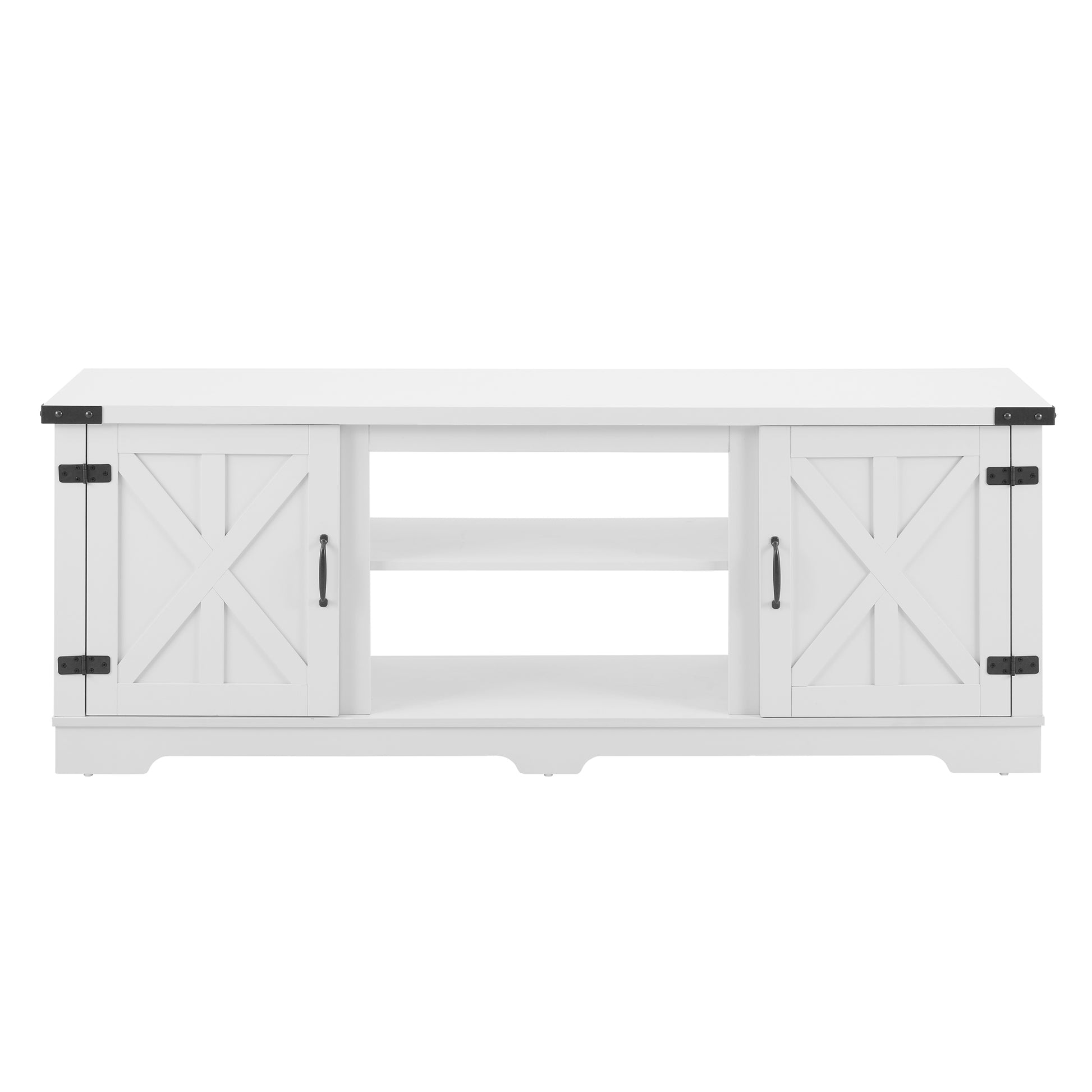 Modern Farmhouse Tv Media Stand, Large Barn Inspired Home Entertainment Console, For Tv Up To 70'', With Open Shelves And Closed Cabinets, White, 64.8"W*15.67"D*24.29"H White 60 69 Inches 70 Inches Mdf