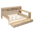 Wooden Full Size Daybed With Storage Shelves, Multi Functional Bed With Two Storage Drawers And Study Desk, Natural Full Natural Wood