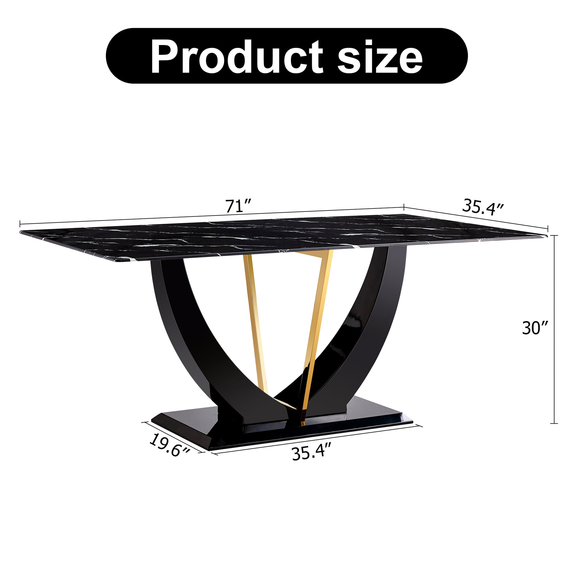 Modern Minimalist And Luxurious Black Imitation Marble Texture Dining Table Rectangular Office Desk.Game Desk .Desk.For Dining Room, Living Room, Terrace, Kitchen F 907 Black Mdf Glass