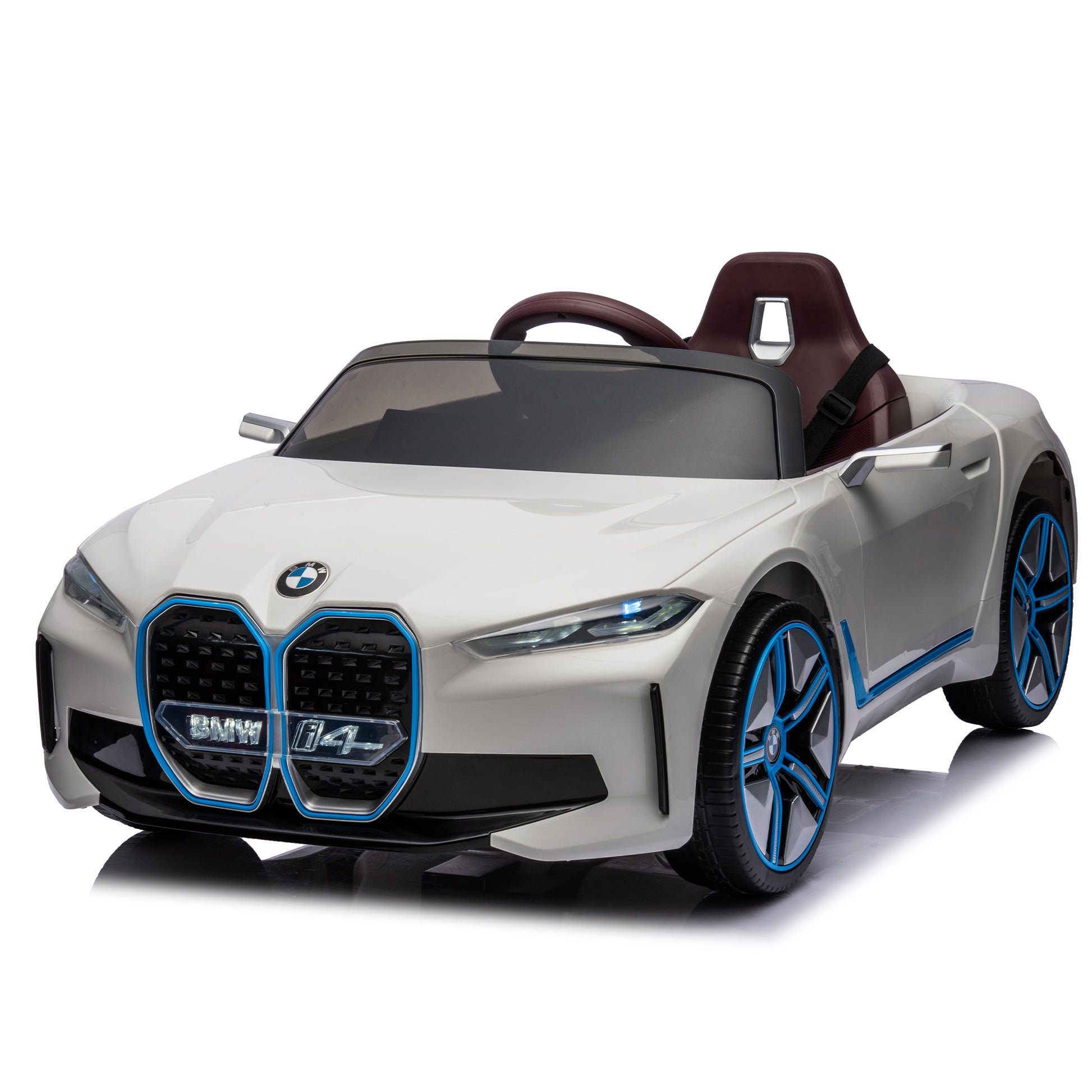 Licensed Bmw I4,12V Kids Ride On Car 2.4G W Parents Remote Control,Electric Car For Kids,Three Speed Adjustable,Power Display, Usb,Mp3 ,Bluetooth,Led Light,Two Point Safety Belt,Story White Plastic Indoor & Outdoor Use