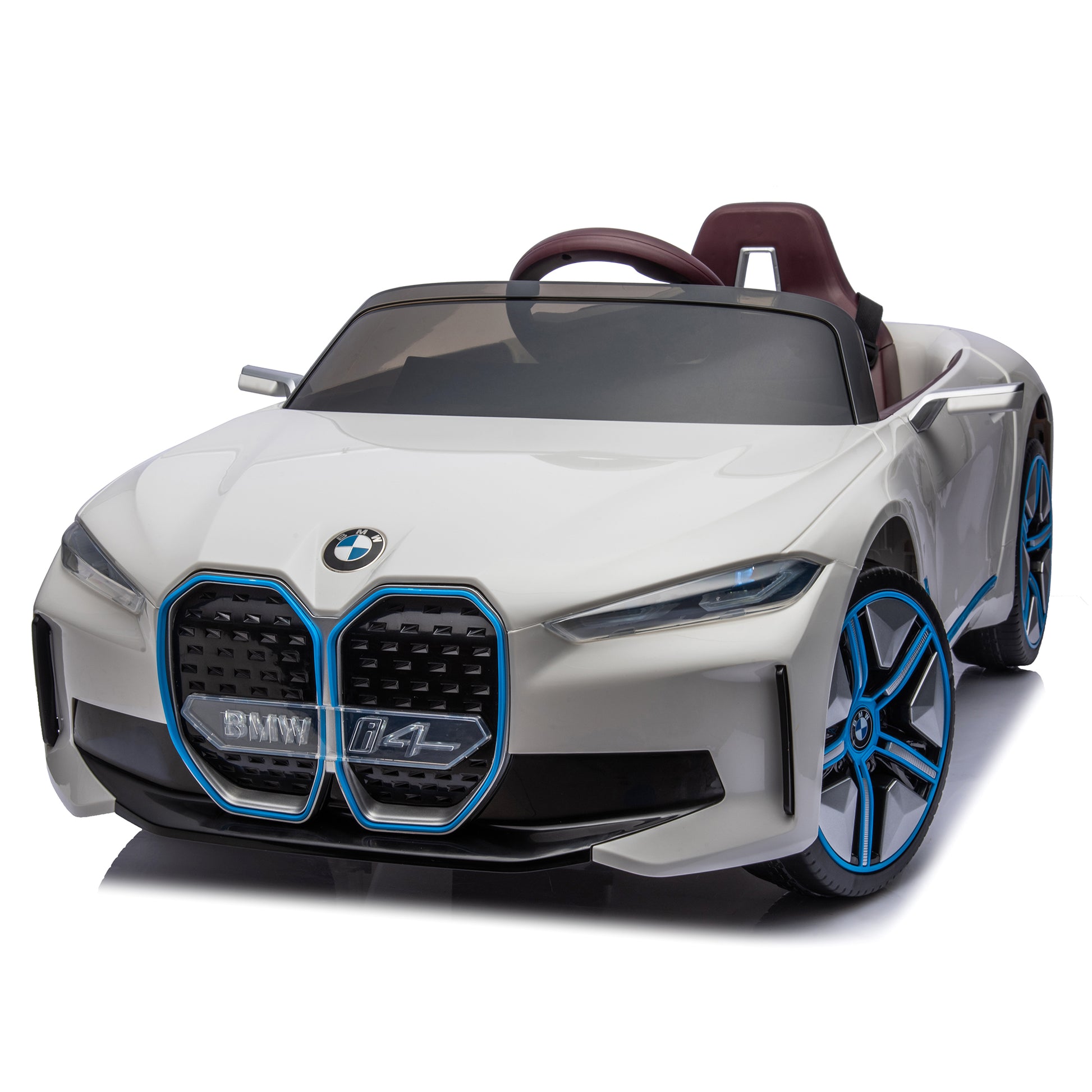 Licensed Bmw I4,12V Kids Ride On Car 2.4G W Parents Remote Control,Electric Car For Kids,Three Speed Adjustable,Power Display, Usb,Mp3 ,Bluetooth,Led Light,Two Point Safety Belt,Story White Plastic Indoor & Outdoor Use