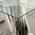 Tempered Glass Top End Table With Silver Mirror Finish Stainless Steel Base Silver Tempered Glass