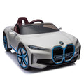 Licensed Bmw I4,12V Kids Ride On Car 2.4G W Parents Remote Control,Electric Car For Kids,Three Speed Adjustable,Power Display, Usb,Mp3 ,Bluetooth,Led Light,Two Point Safety Belt,Story White Plastic Indoor & Outdoor Use