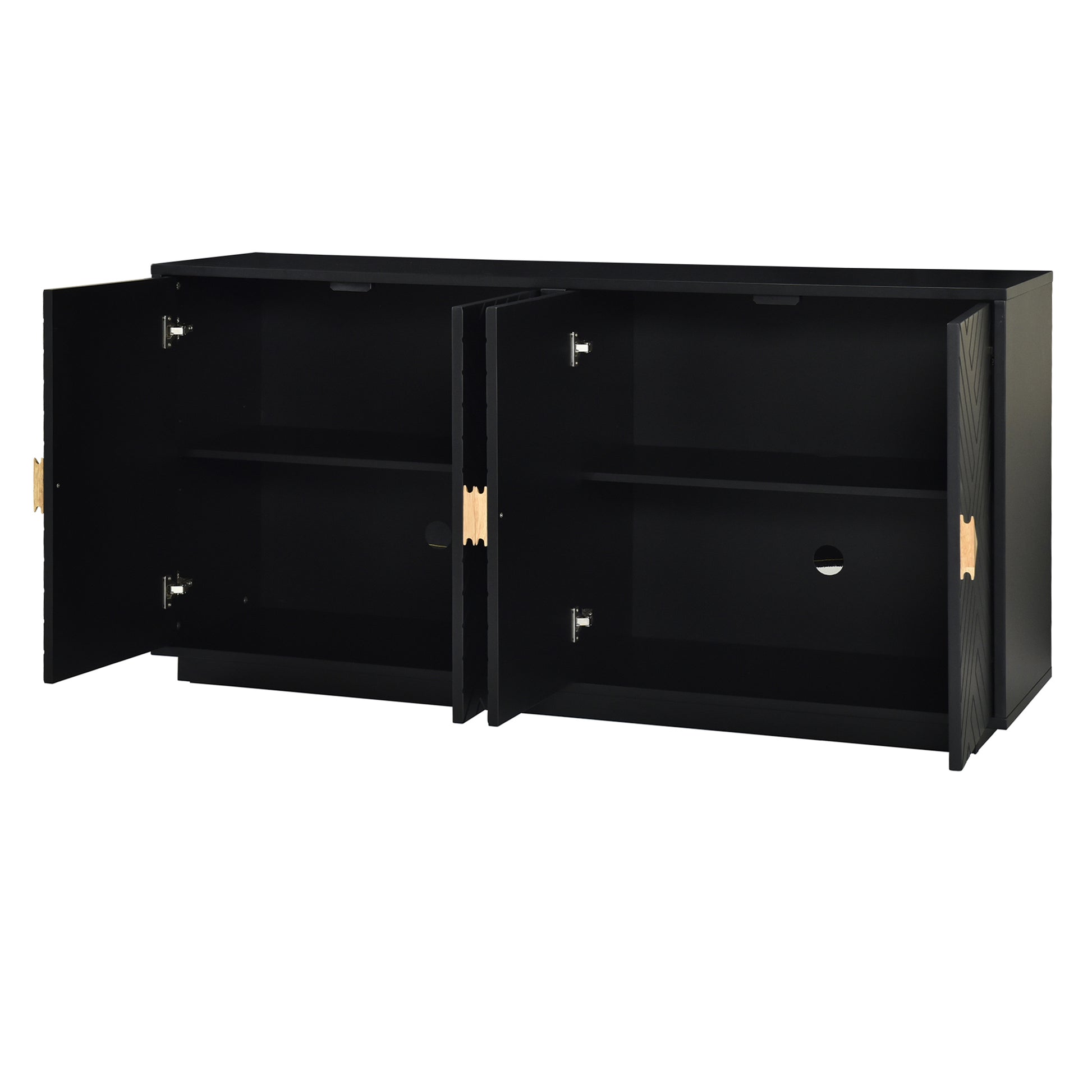 Modern Functional Large Storage Space Sideboard With Wooden Triangular Handles And Adjustable Shelves For Living Room And Dining Room Black Black Mdf