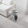 Tempered Glass Top End Table With Silver Mirror Finish Stainless Steel Base Silver Tempered Glass