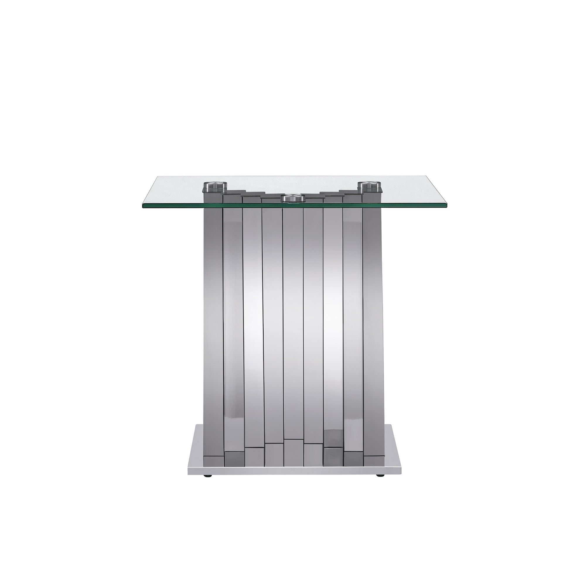 Tempered Glass Top End Table With Silver Mirror Finish Stainless Steel Base Silver Tempered Glass