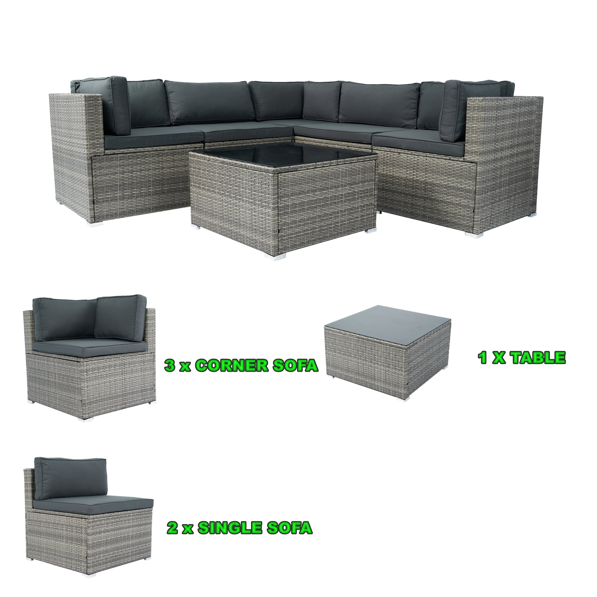 6 Pieces Pe Rattan Sectional Outdoor Furniture Cushioned Sofa Set Grey Wicker, Dark Grey Cushion Yes Complete Patio Set Grey Weather Resistant Frame Mildew Resistant Cushion Garden & Outdoor Classic Complete Patio Sets Fiber Foam Pads Pe Rattan Iron