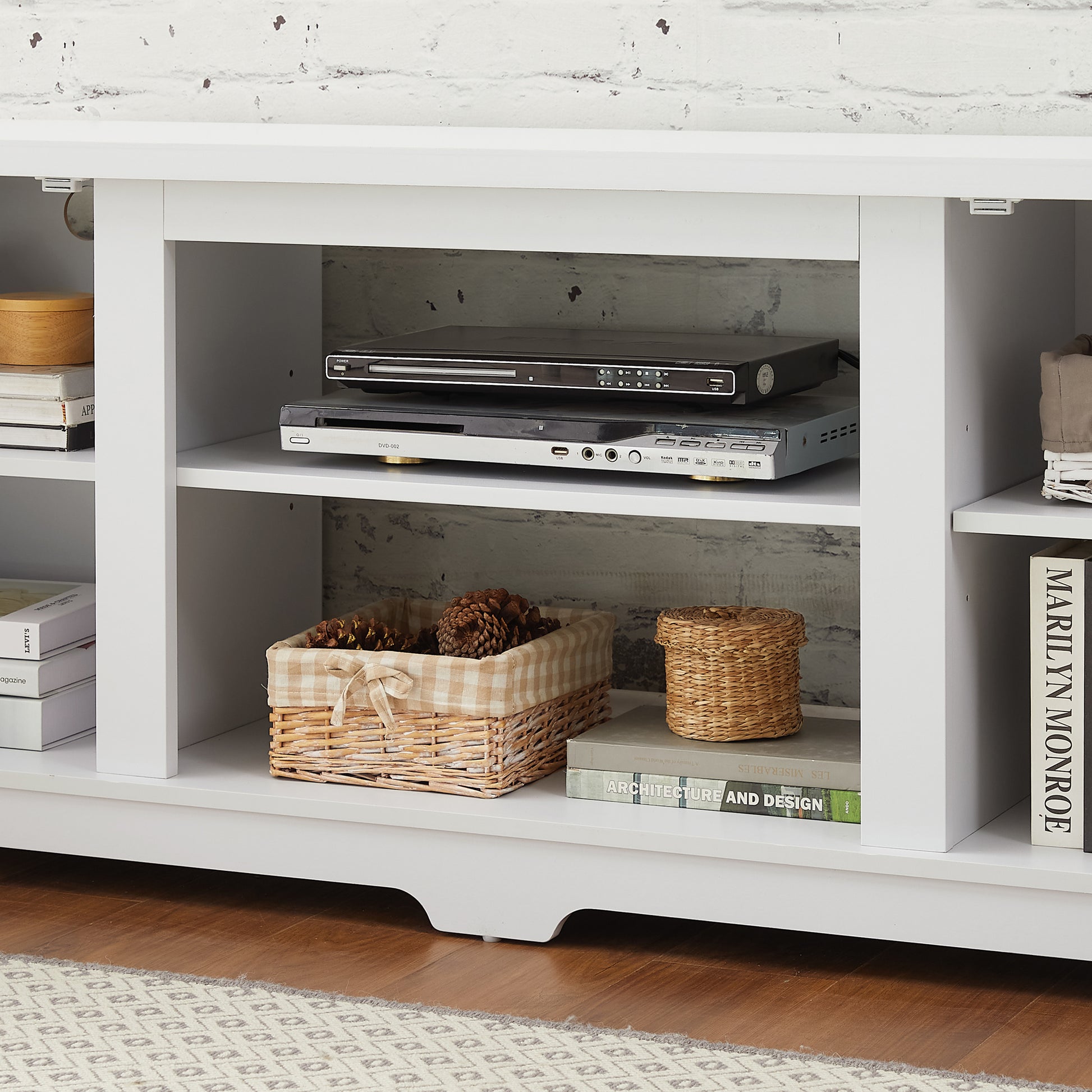 Modern Farmhouse Tv Media Stand, Large Barn Inspired Home Entertainment Console, For Tv Up To 70'', With Open Shelves And Closed Cabinets, White, 64.8"W*15.67"D*24.29"H White 60 69 Inches 70 Inches Mdf