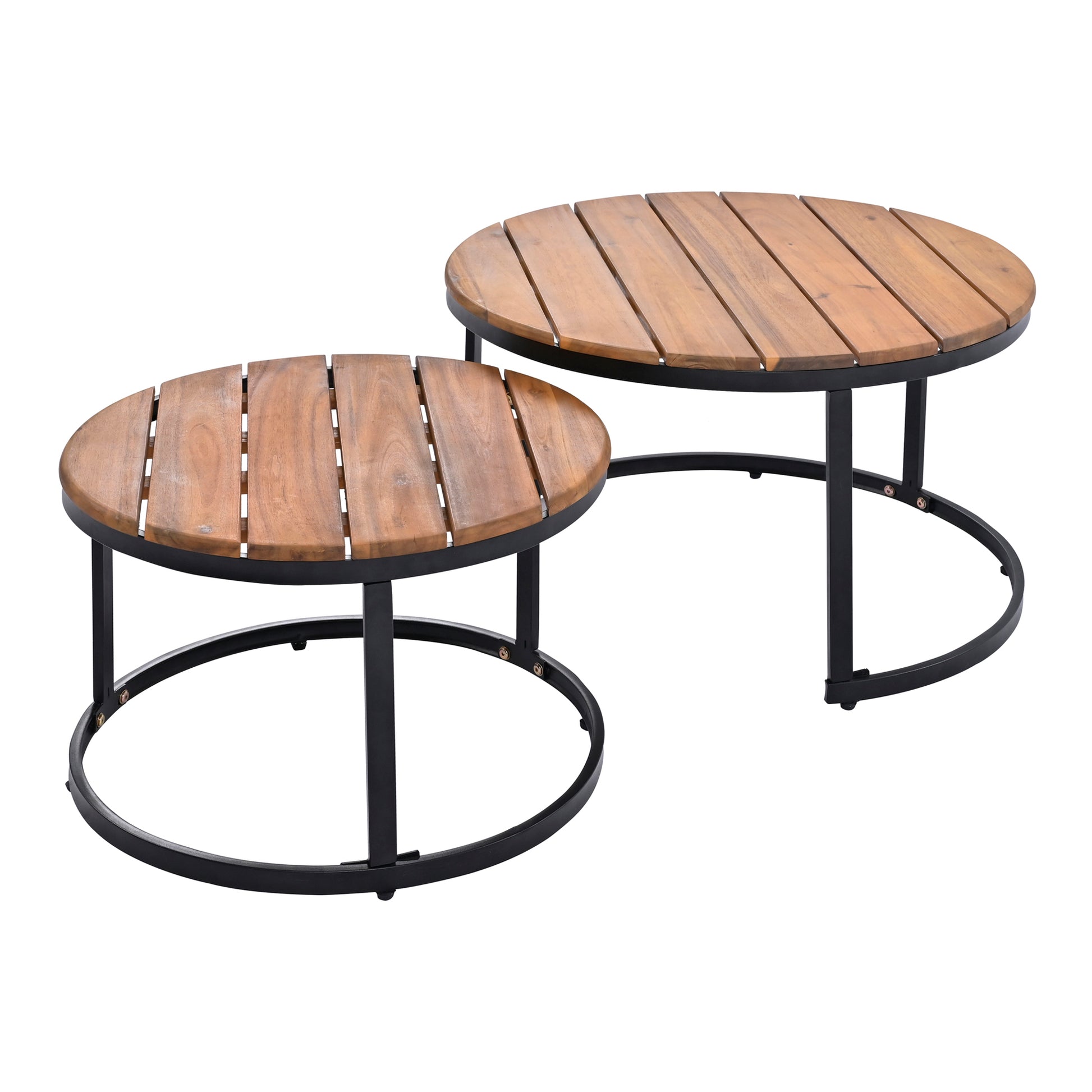 6 Piece Outdoor Sectional Sofa Set With Round Nesting Coffee Tables And Seating Sofa With Cushions For Patio, Porch And Garden Beige Beige Iron