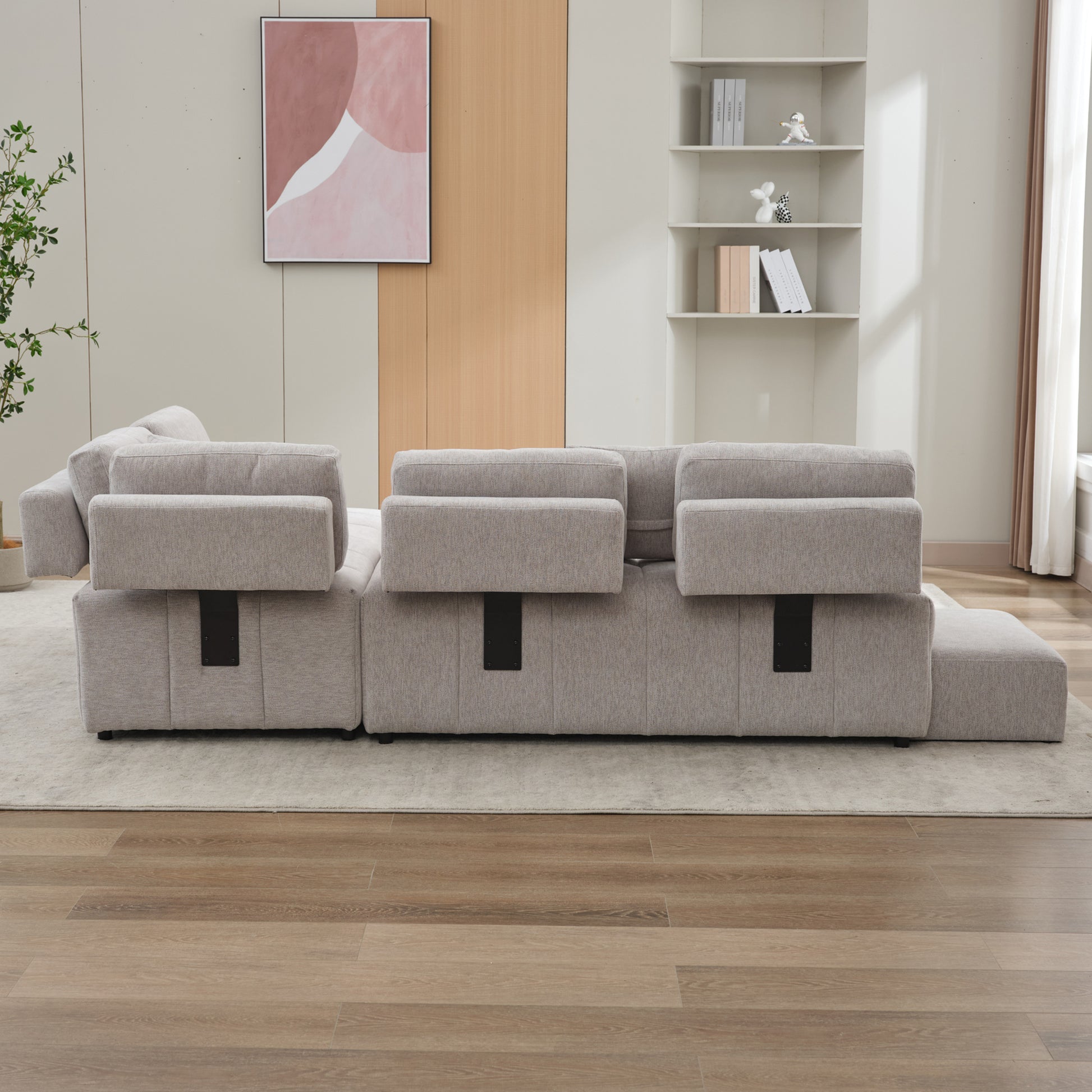 91.73" L Shaped Sofa Sectional Sofa Couch With 2 Stools And 2 Lumbar Pillows For Living Room, Light Grey Light Grey Chenille