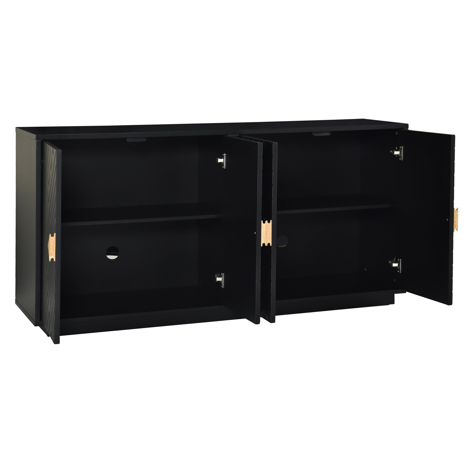 Modern Functional Large Storage Space Sideboard With Wooden Triangular Handles And Adjustable Shelves For Living Room And Dining Room Black Black Mdf