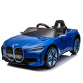 Licensed Bmw I4,12V Kids Ride On Car 2.4G W Parents Remote Control,Electric Car For Kids,Three Speed Adjustable,Power Display, Usb,Mp3 ,Bluetooth,Led Light,Two Point Safety Belt,Story Blue Plastic Indoor & Outdoor Use