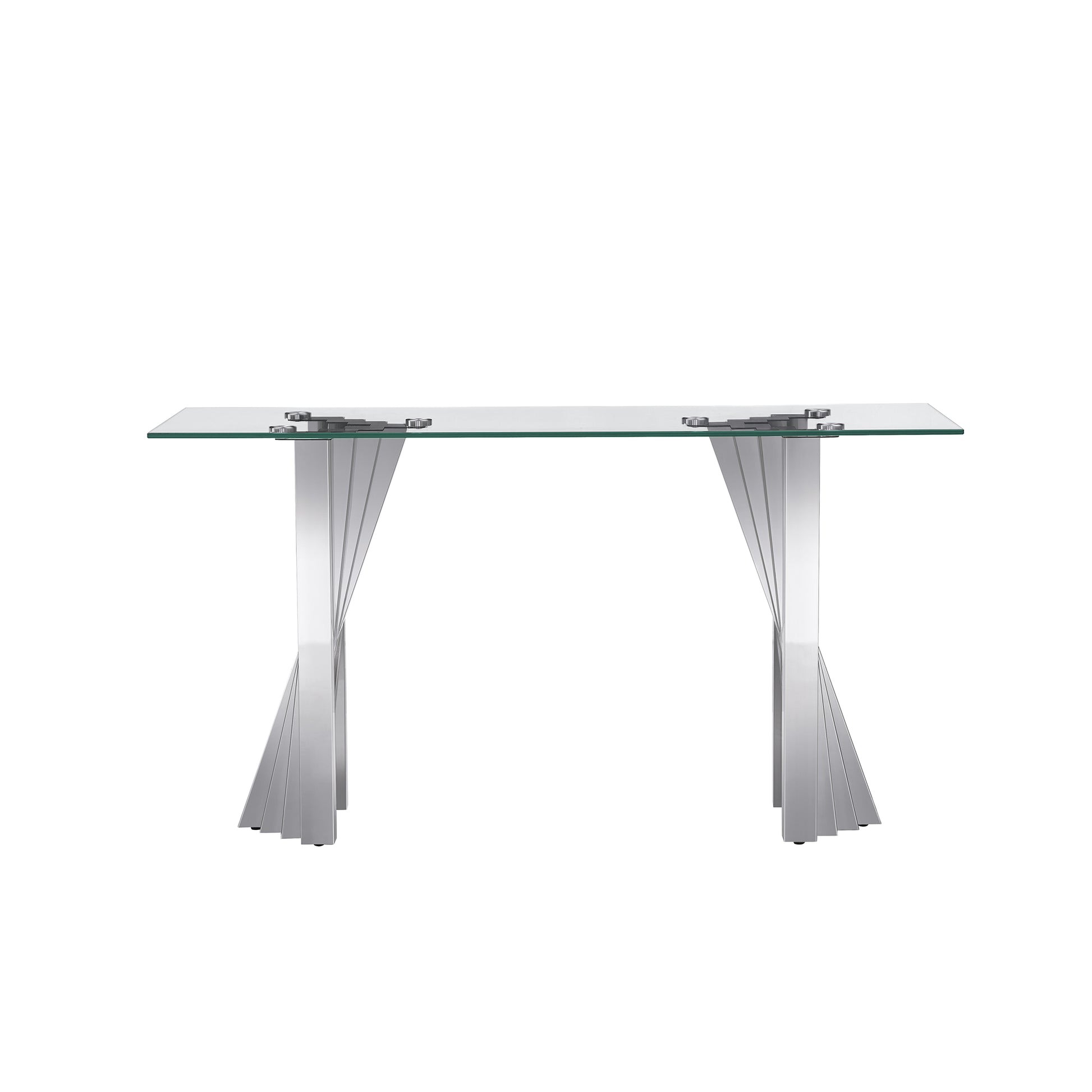 Tempered Glass Top Console Table With Silver Mirror Finish Stainless Steel Base Silver Tempered Glass