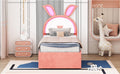 Twin Size Upholstered Platform Bed With Trundle And 3 Drawers, Rabbit Shaped Headboard With Embedded Led Lights, Pink Pink Velvet