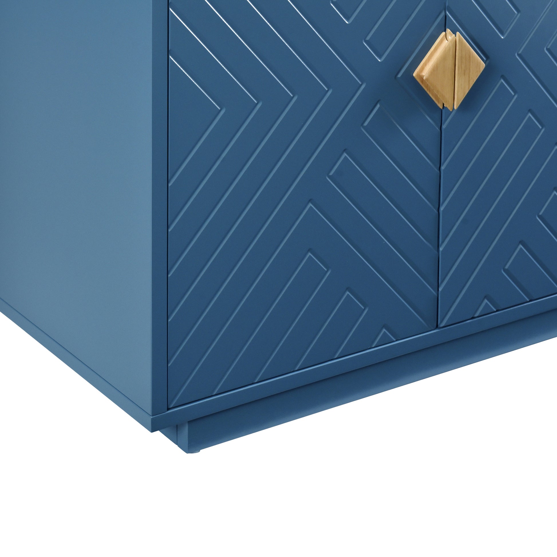 Modern Functional Large Storage Space Sideboard With Wooden Triangular Handles And Adjustable Shelves For Living Room And Dining Room Navy Blue Navy Blue Mdf