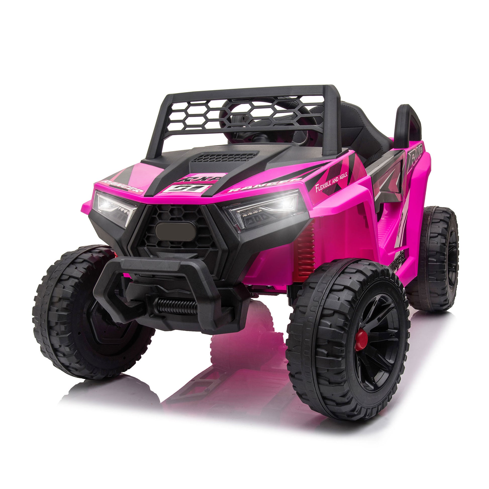 12V Kids Ride On Mini Utv, Electric Car With Front Led Lights And Horn, Single Seat With A Safety Belt, Forward Reverse Function Rose Red Polypropylene