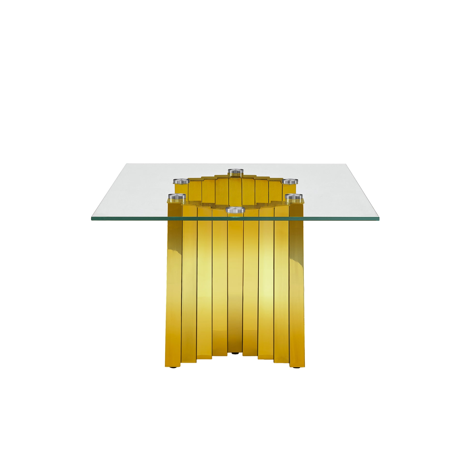 Tempered Glass Top Coffee Table With Gold Mirror Finish Stainless Steel Base Gold Tempered Glass