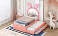 Twin Size Upholstered Platform Bed With Trundle And 3 Drawers, Rabbit Shaped Headboard With Embedded Led Lights, Pink Pink Velvet