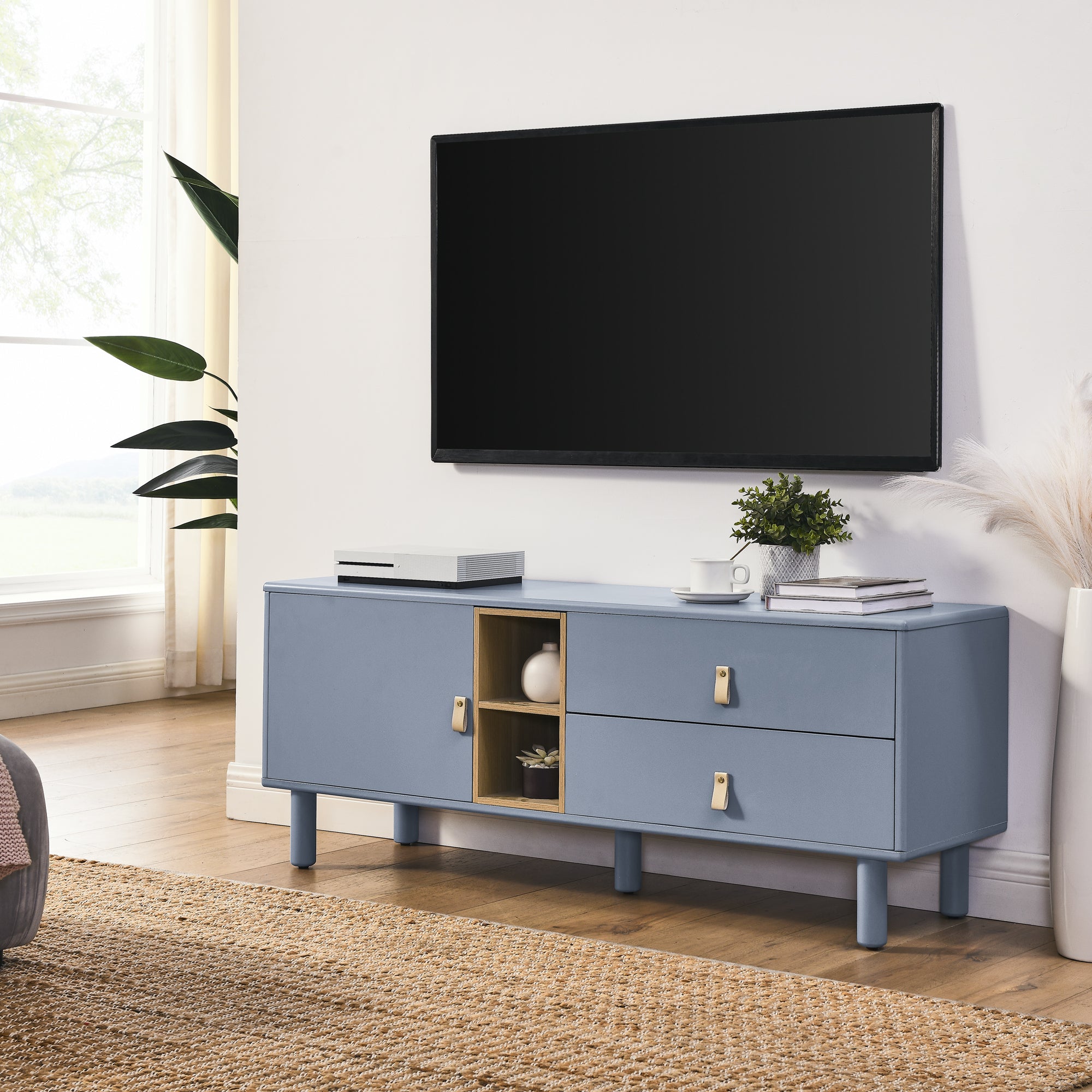 Drawer Tv Cabinet With Door, Storage Cabinet, Drawer Cabinet, Multi Functional Tv Cabinet Modern Tv Cabinet Wooden Storage Cabinet Leather Handle Drawer Cabinet Home Storage Cabinet Blue Solid Wood Mdf