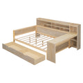 Wooden Full Size Daybed With Storage Shelves, Multi Functional Bed With Two Storage Drawers And Study Desk, Natural Full Natural Wood