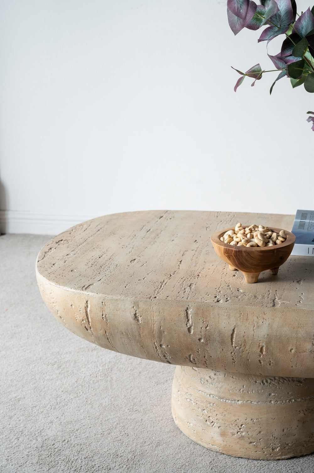 36X24X15" Cream Oval Coffee Table Cream Primary Living Space Contemporary,Industrial,Minimalist,Modern,Ultra Modern Magnesium Oxide