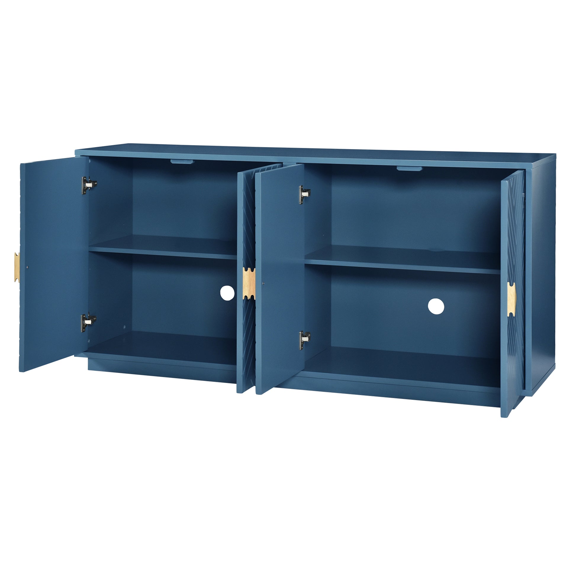 Modern Functional Large Storage Space Sideboard With Wooden Triangular Handles And Adjustable Shelves For Living Room And Dining Room Navy Blue Navy Blue Mdf