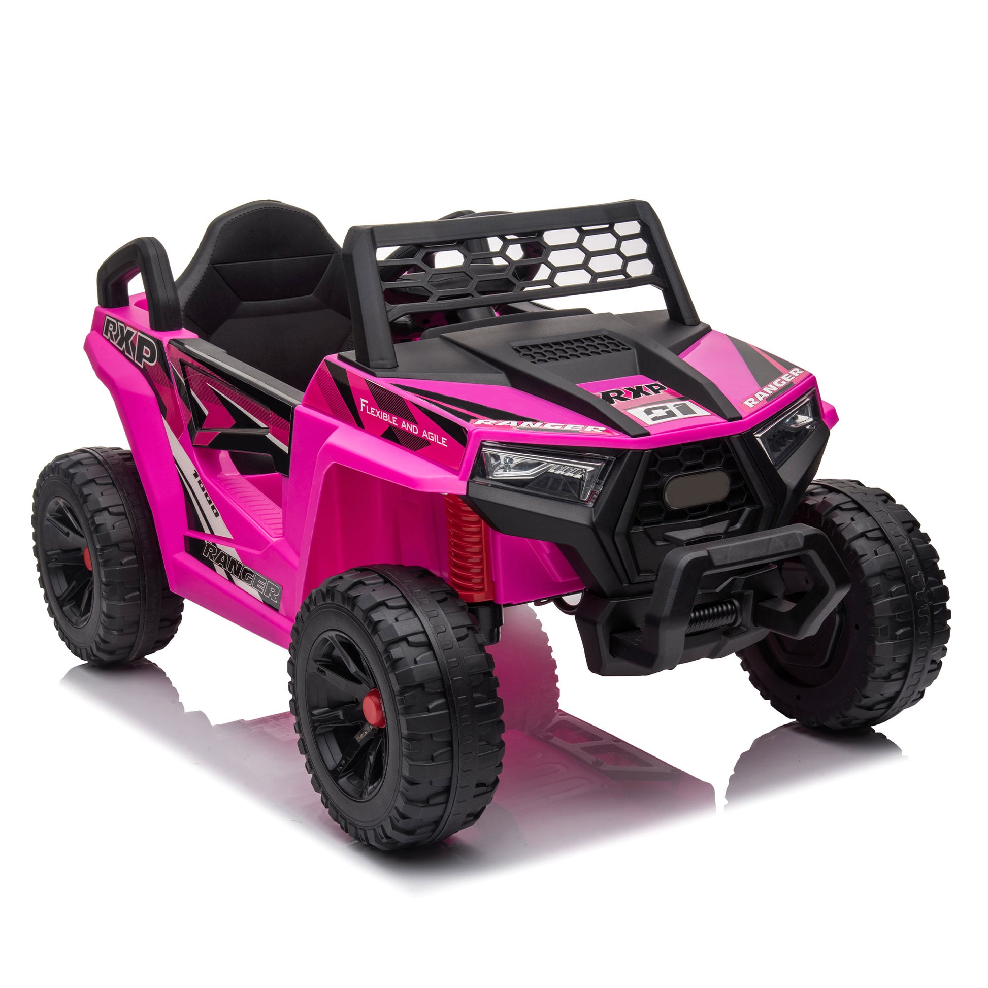 12V Kids Ride On Mini Utv, Electric Car With Front Led Lights And Horn, Single Seat With A Safety Belt, Forward Reverse Function Rose Red Polypropylene