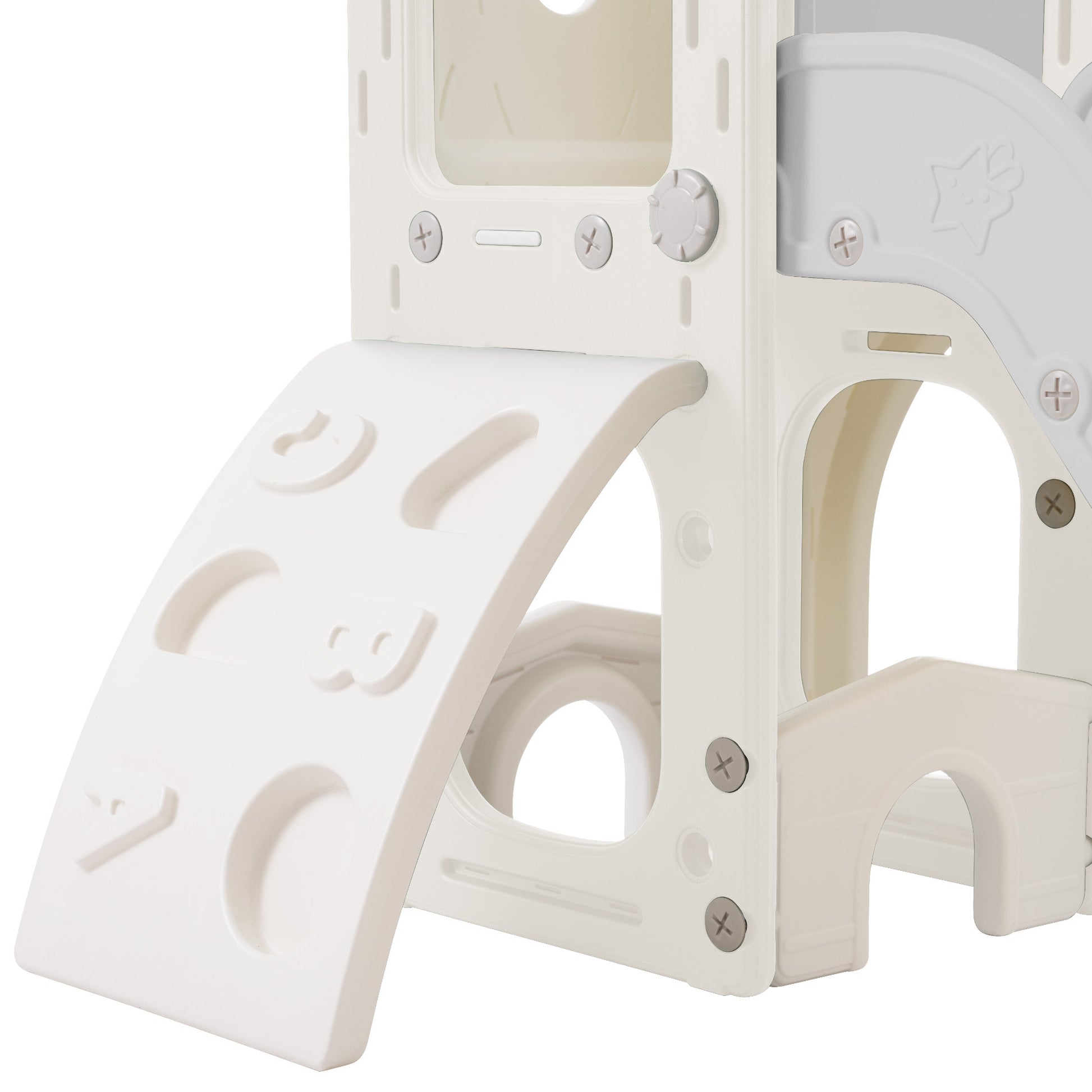 Kids Slide Playset Structure 7 In 1, Freestanding Space Set With Slide, Arch Tunnel, Ring Toss And Basketball Hoop,Double Slides For Toddlers, Kids Climbers Playground Grey White Hdpe