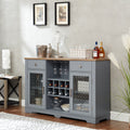 Modern Farmhouse Buffet Cabinet, Sideboard With 2 Drawers And Elegant Glass Door Cabinets, Wine And Glass Rack, Coffee Bar For Kitchen, Dining Room, Light Blue And Light Oak, 56.46