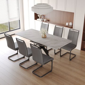 Scalable Dining Table Table Set For 6 8 Person For Dining Room,C Shaped Tube Soft Padded Armless Dining Chairs And Very Large Dining Room Table Kitchen Table Chair Set With Metal Legs Grey Mdf Metal