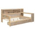 Wooden Full Size Daybed With Storage Shelves, Multi Functional Bed With Two Storage Drawers And Study Desk, Natural Full Natural Wood