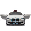 Licensed Bmw I4,12V Kids Ride On Car 2.4G W Parents Remote Control,Electric Car For Kids,Three Speed Adjustable,Power Display, Usb,Mp3 ,Bluetooth,Led Light,Two Point Safety Belt,Story White Plastic Indoor & Outdoor Use