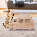 2 In 1 Wood Corrugate Cat Scratcher, Cardboard Cat House, Reversible Car Shaped Scratch Furniture Protector Natural Wood