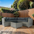 6 Pieces Pe Rattan Sectional Outdoor Furniture Cushioned Sofa Set Grey Wicker, Dark Grey Cushion Yes Complete Patio Set Grey Weather Resistant Frame Mildew Resistant Cushion Garden & Outdoor Classic Complete Patio Sets Fiber Foam Pads Pe Rattan Iron