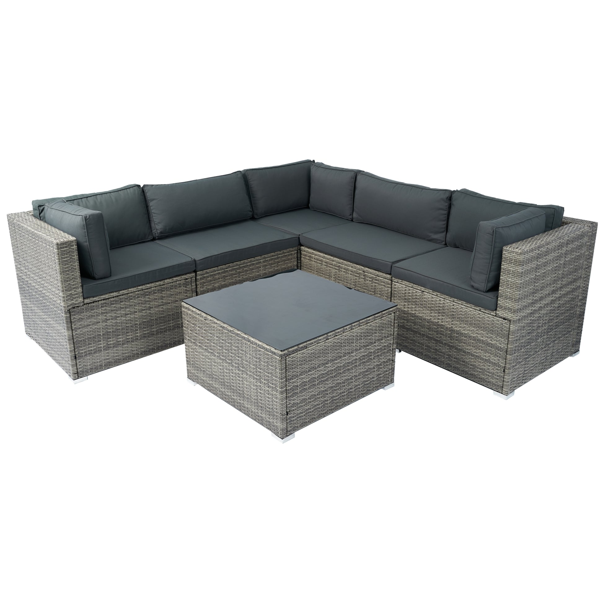 6 Pieces Pe Rattan Sectional Outdoor Furniture Cushioned Sofa Set Grey Wicker, Dark Grey Cushion Yes Complete Patio Set Grey Weather Resistant Frame Mildew Resistant Cushion Garden & Outdoor Classic Complete Patio Sets Fiber Foam Pads Pe Rattan Iron