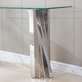 Tempered Glass Top Console Table With Silver Mirror Finish Stainless Steel Base Silver Tempered Glass