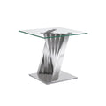 Tempered Glass Top End Table With Silver Mirror Finish Stainless Steel Base Silver Tempered Glass