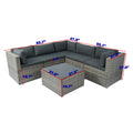 6 Pieces Pe Rattan Sectional Outdoor Furniture Cushioned Sofa Set Grey Wicker, Dark Grey Cushion Yes Complete Patio Set Grey Weather Resistant Frame Mildew Resistant Cushion Garden & Outdoor Classic Complete Patio Sets Fiber Foam Pads Pe Rattan Iron