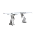 Tempered Glass Top Dining Table With Silver Mirror Finish Stainless Steel Base Silver Tempered Glass