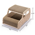 2 In 1 Wood Corrugate Cat Scratcher, Cardboard Cat House, Reversible Car Shaped Scratch Furniture Protector Natural Wood