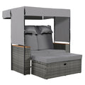 2 Piece Rattan Outdoor Patio Bench Lounge Roof Set, Effective Uv Protection Fabric & Waterproof Cushions And Adjustable Backrest For Garden, Backyard And Porch Grey Wicker Grey Fabric Lounge Grey Garden & Outdoor 2 Person Seating Group Rattan Waterproof