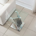 Tempered Glass Top End Table With Silver Mirror Finish Stainless Steel Base Silver Tempered Glass