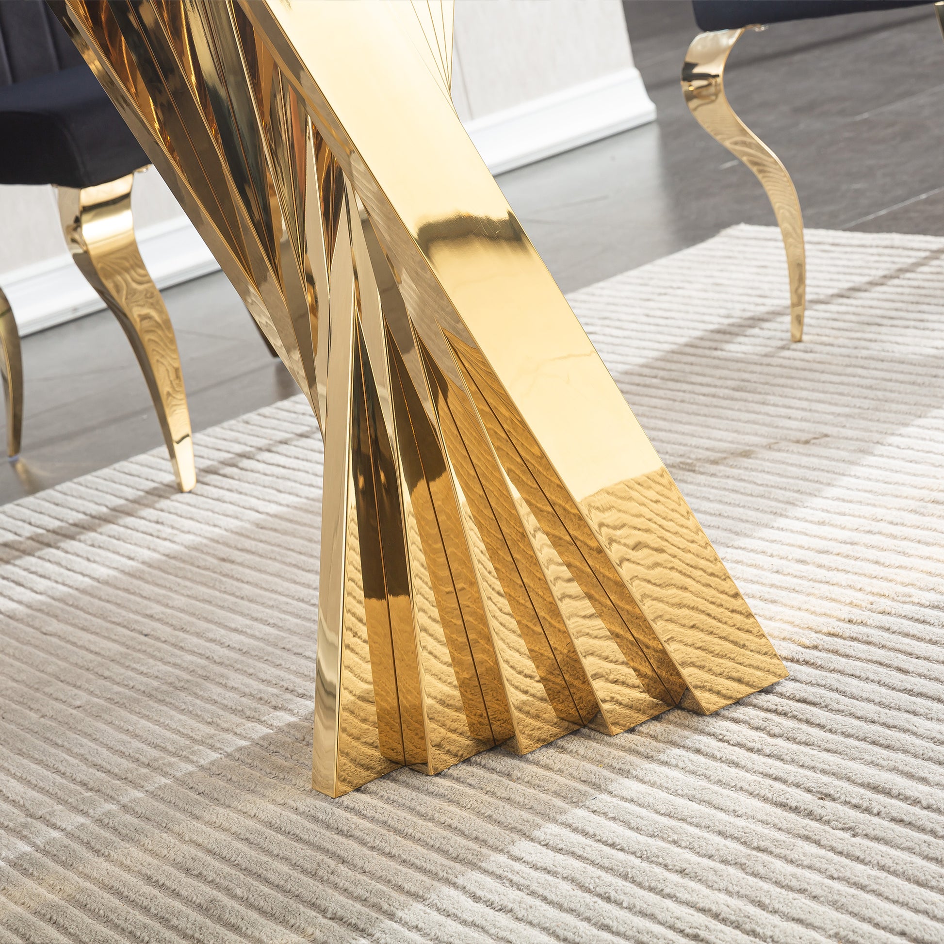 Tempered Glass Top Dining Table With Gold Mirror Finish Stainless Steel Base Gold Tempered Glass