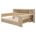 Wooden Full Size Daybed With Storage Shelves, Multi Functional Bed With Two Storage Drawers And Study Desk, Natural Full Natural Wood