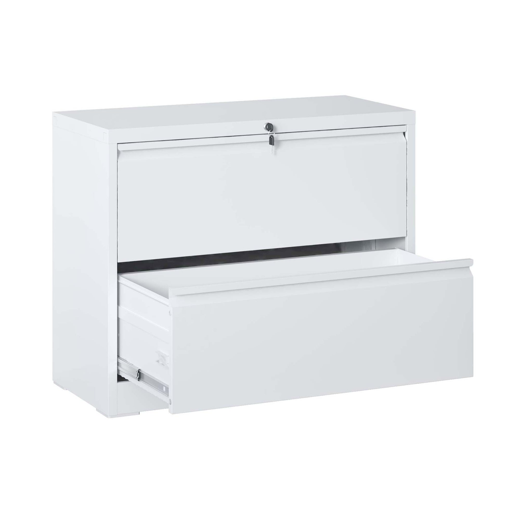 Lateral File Cabinet 2 Drawer, White Filing Cabinet With Lock, Lockable File Cabinet For Home Office, Locking Metal File Cabinet For Legal Letter A4 F4 Size Filing Cabinets 1 2 Drawers White Office