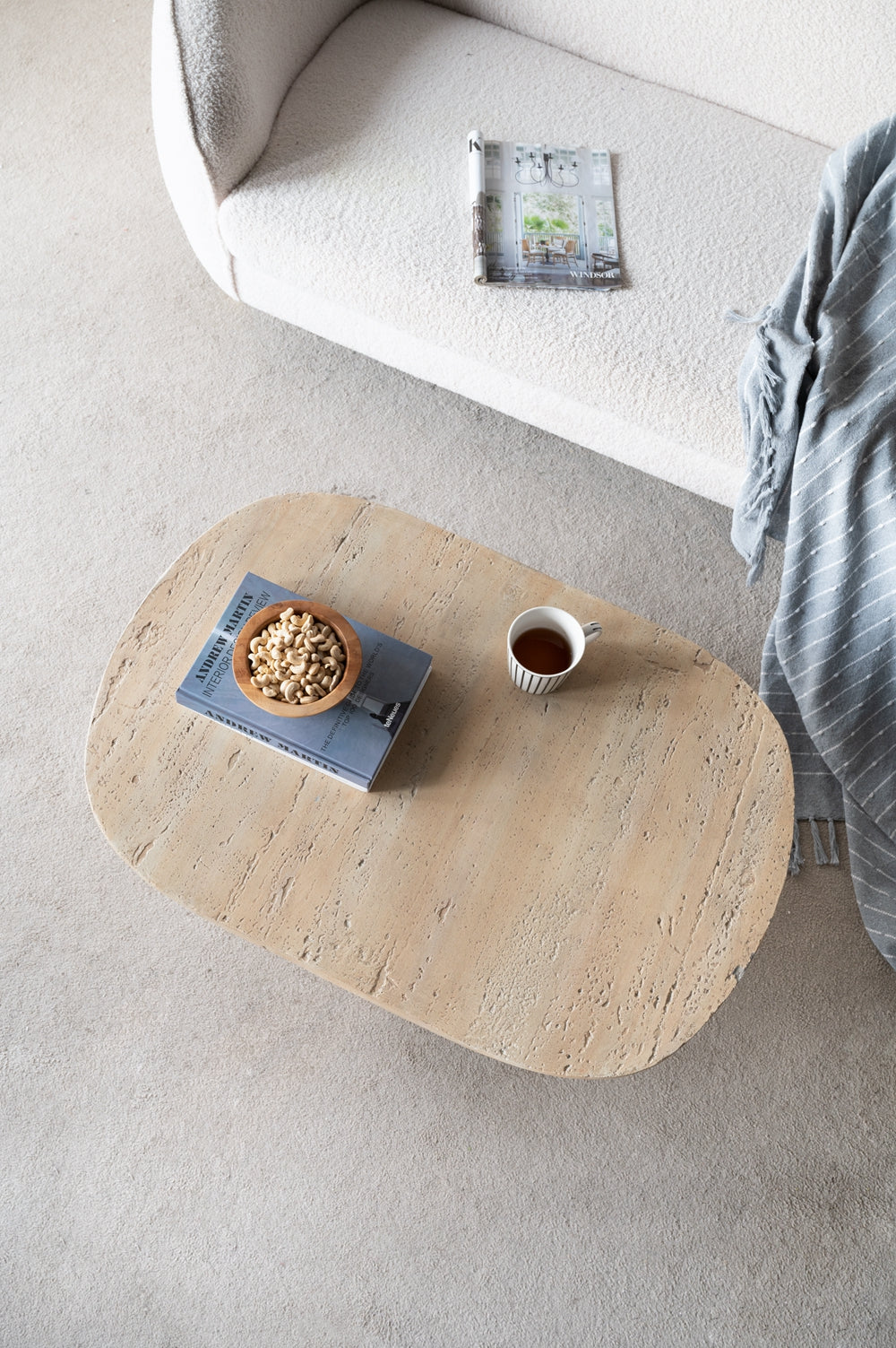 36X24X15" Cream Oval Coffee Table Cream Primary Living Space Contemporary,Industrial,Minimalist,Modern,Ultra Modern Magnesium Oxide