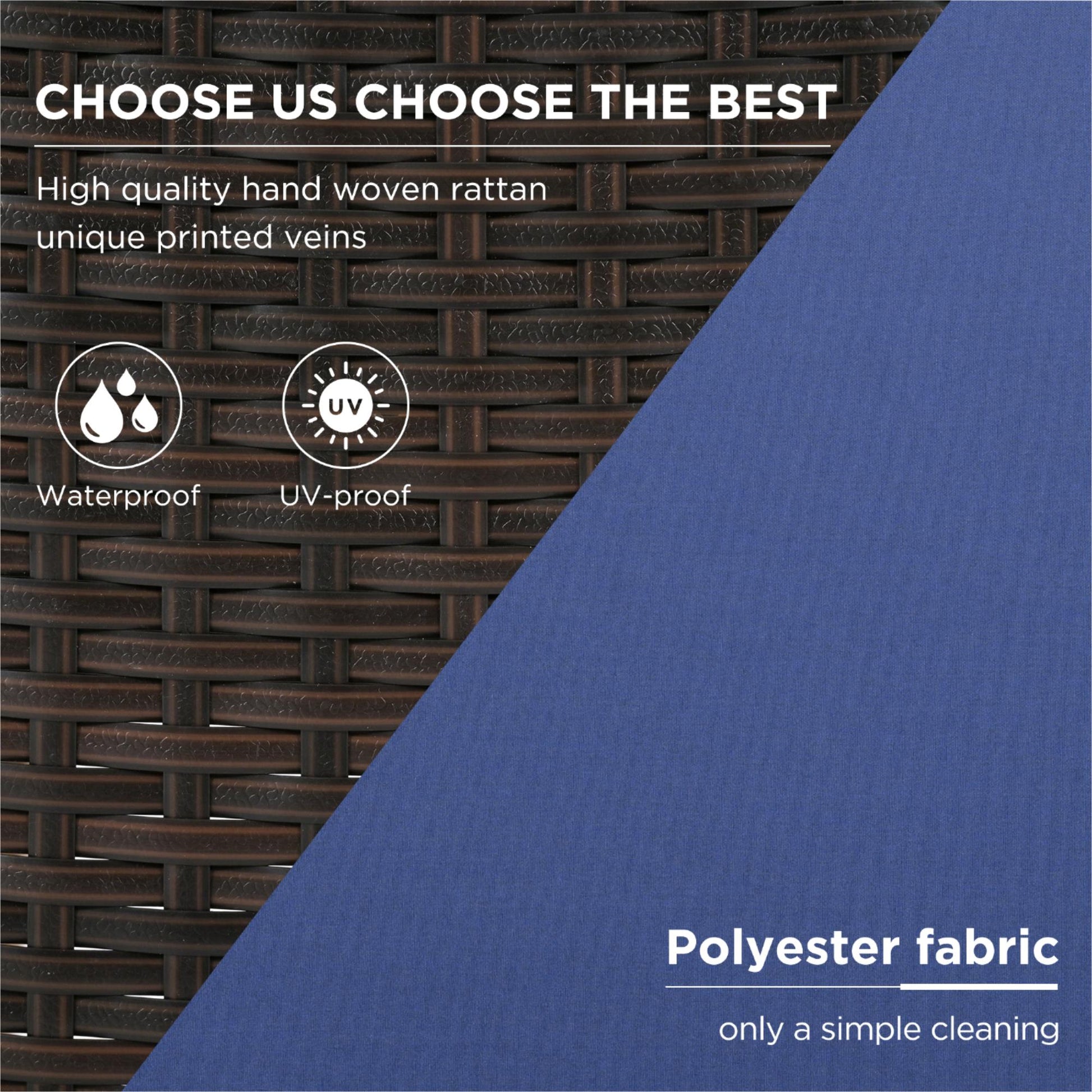 4 Piece Garden Furniture, Patio Seating Set, Pe Rattan Outdoor Sofa Set, Wood Table And Legs, Brown And Blue Yes Blue Shredded Polyurethane Foam Polyester,Wicker