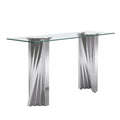 Tempered Glass Top Console Table With Silver Mirror Finish Stainless Steel Base Silver Tempered Glass