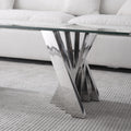 Tempered Glass Top Coffee Table With Silver Mirror Finish Stainless Steel Base Silver Tempered Glass