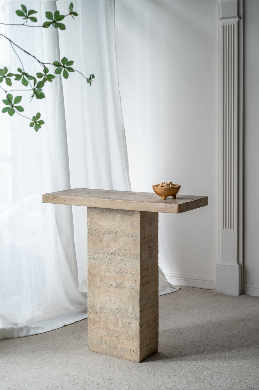 35.5X14X35.5" Cream Square Coffee Table With Pedestal Base Cream Primary Living Space Contemporary,Industrial,Minimalist,Modern,Ultra Modern Magnesium Oxide